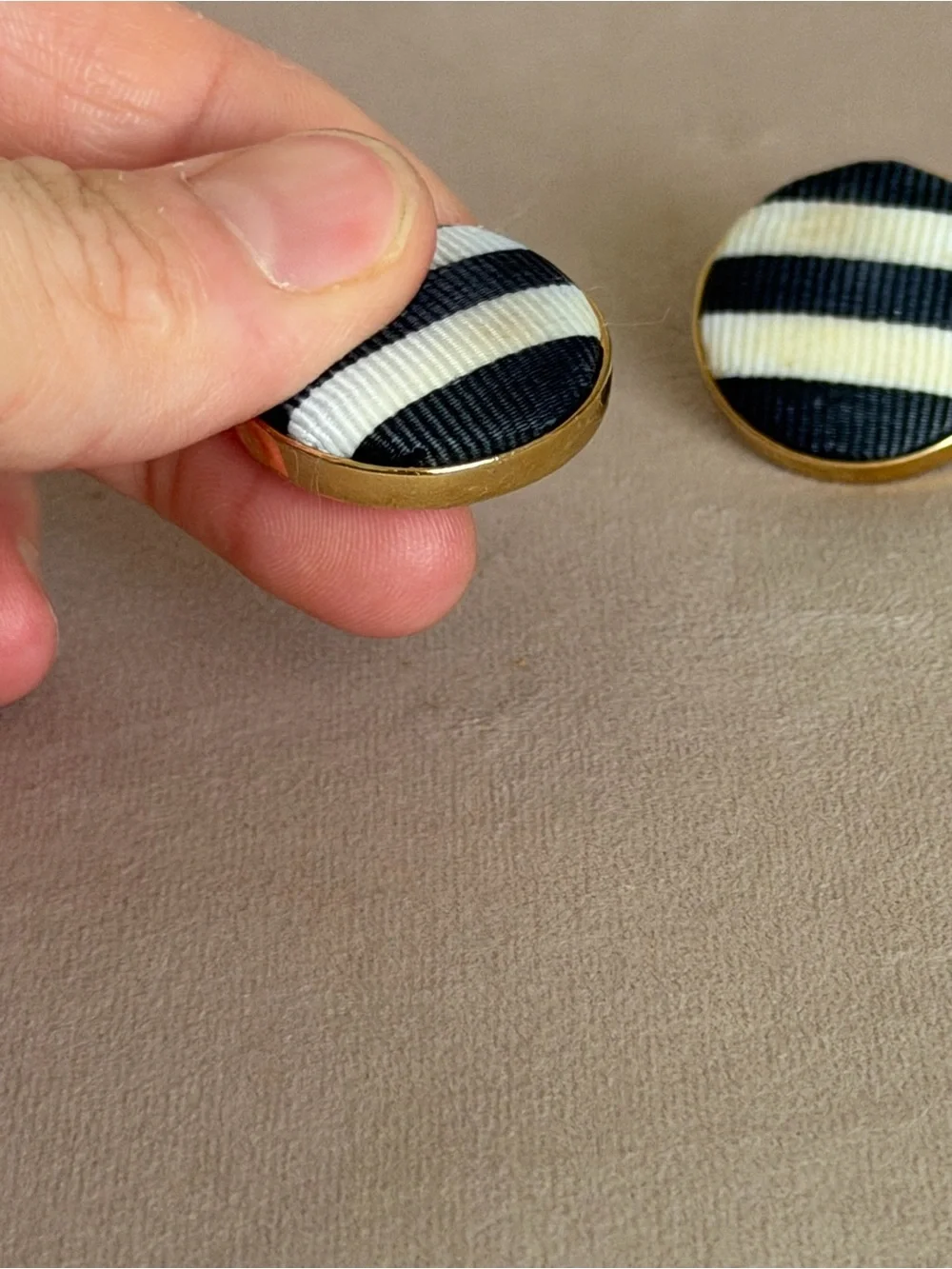 Kate Spade New York Cream Striped Grosgrain Round Statement Stud Earrings